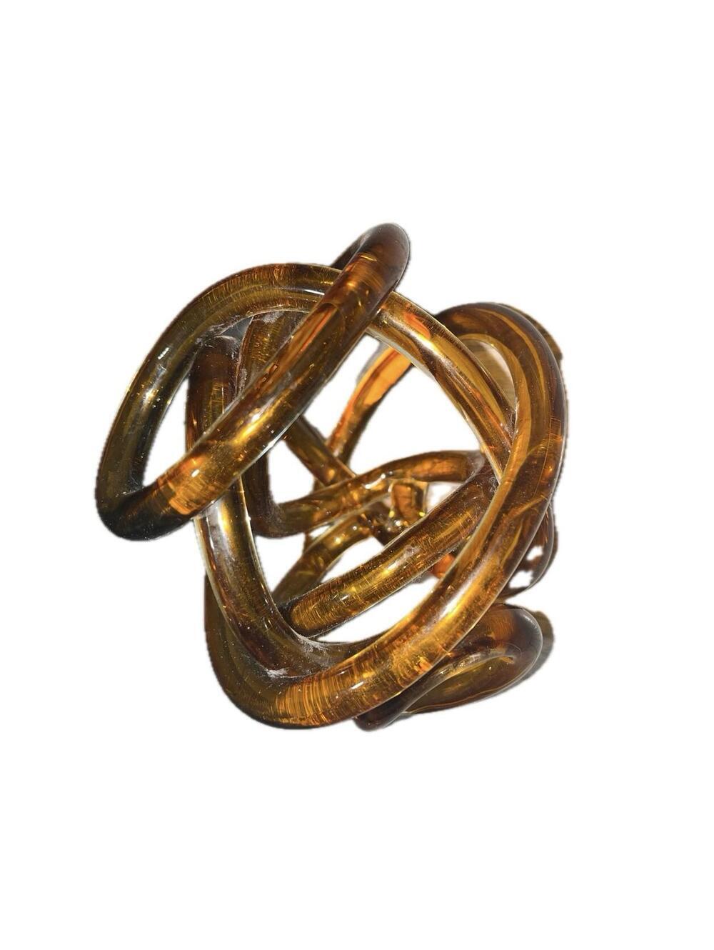 Amber Glass Knot Infinity Sculpture Vintage Glass Art